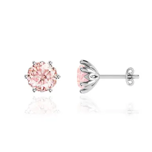 ELOISE - Round Champagne Sapphire Platinum Lotus Leaf Stud Earrings