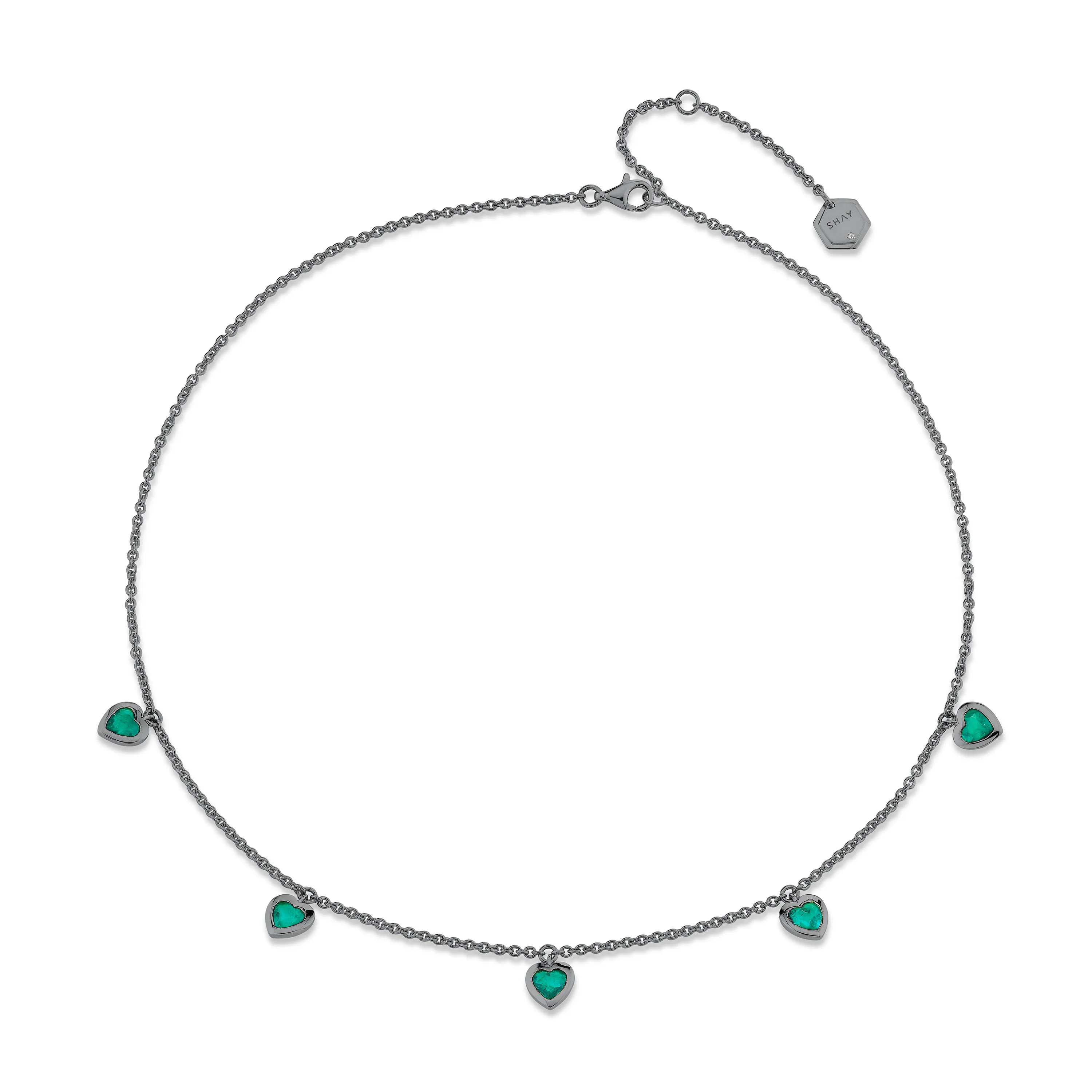 EMERALD 5 BEZEL HEART NECKLACE