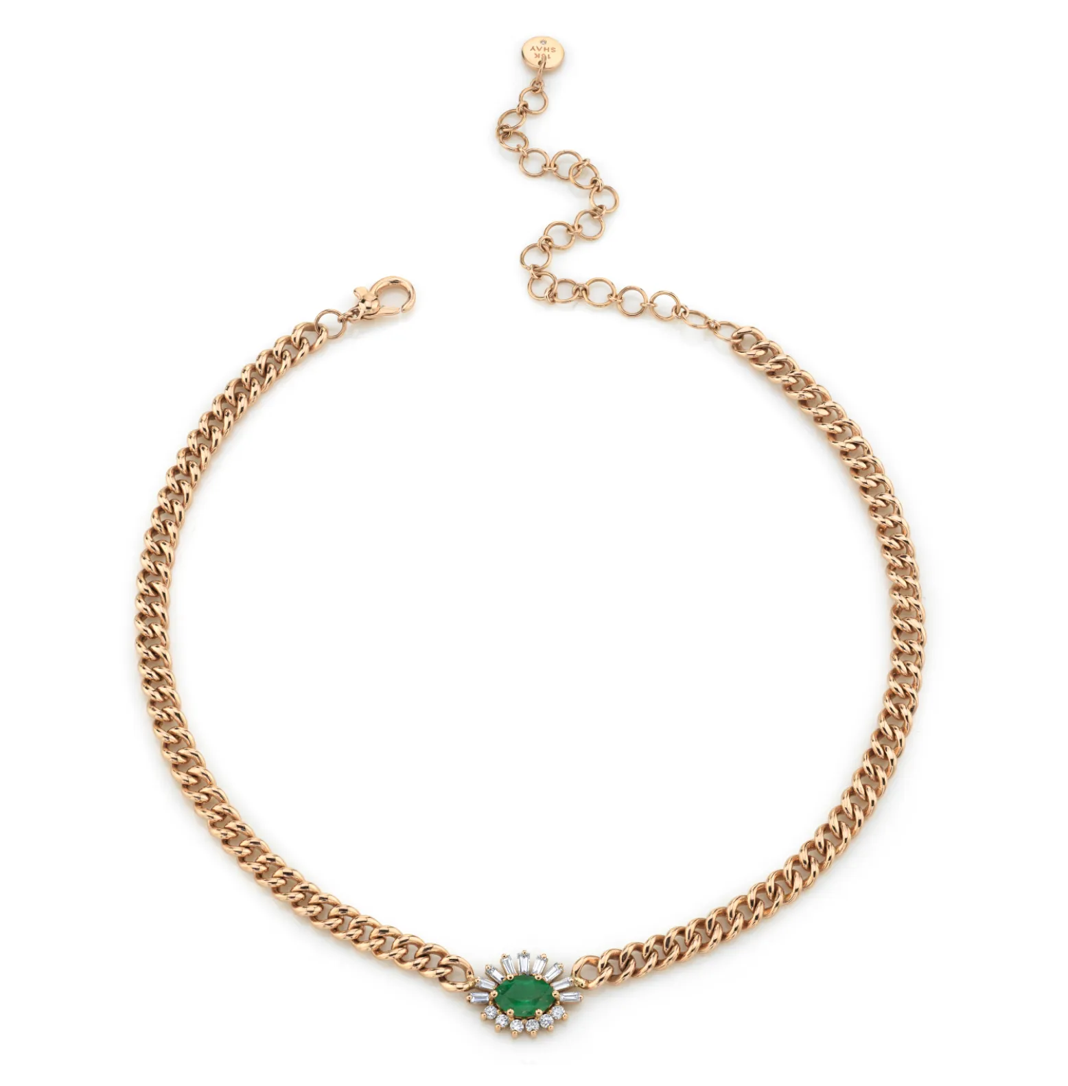 EMERALD & DIAMOND EVIL EYE MINI LINK NECKLACE