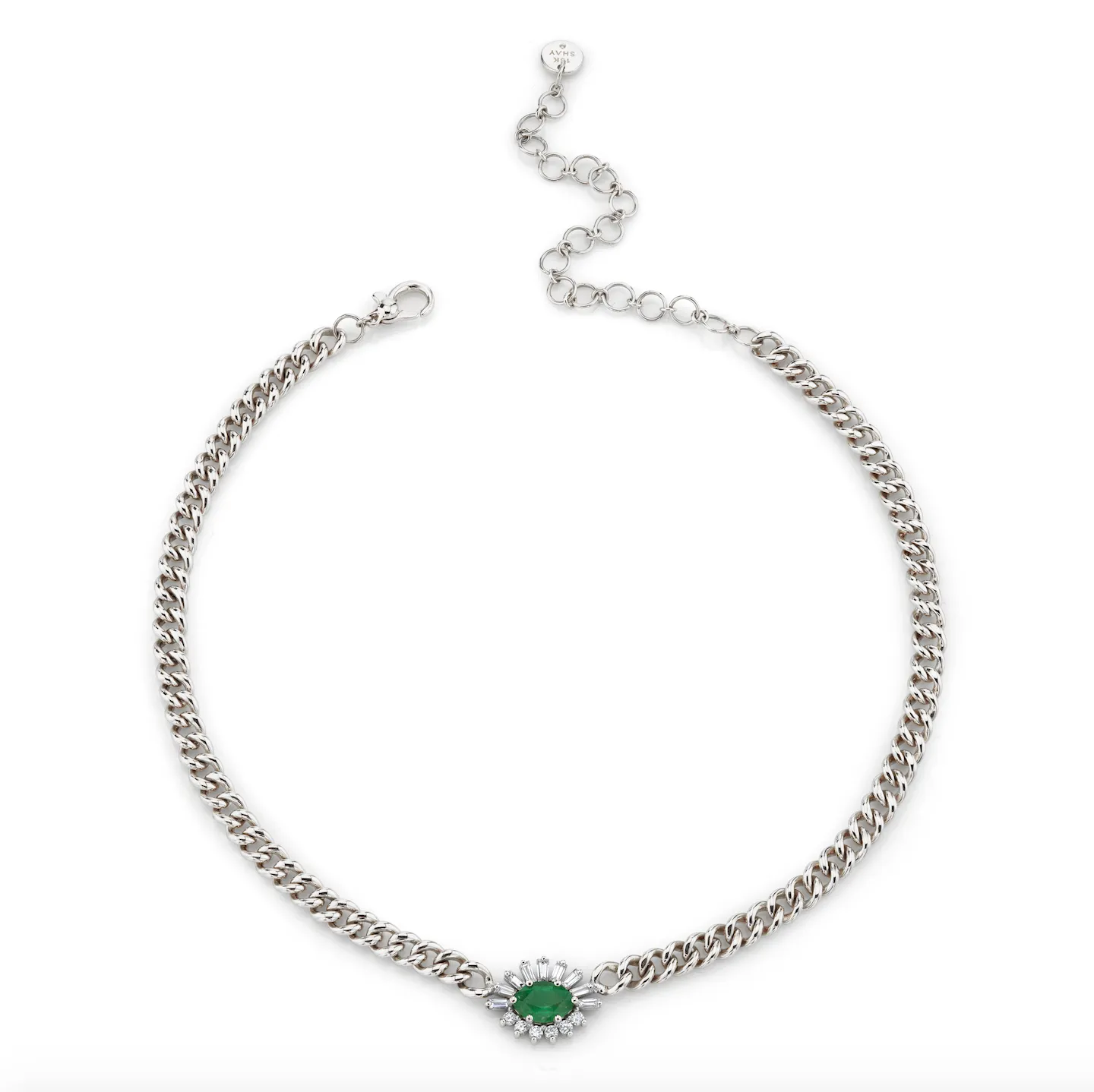 EMERALD & DIAMOND EVIL EYE MINI LINK NECKLACE