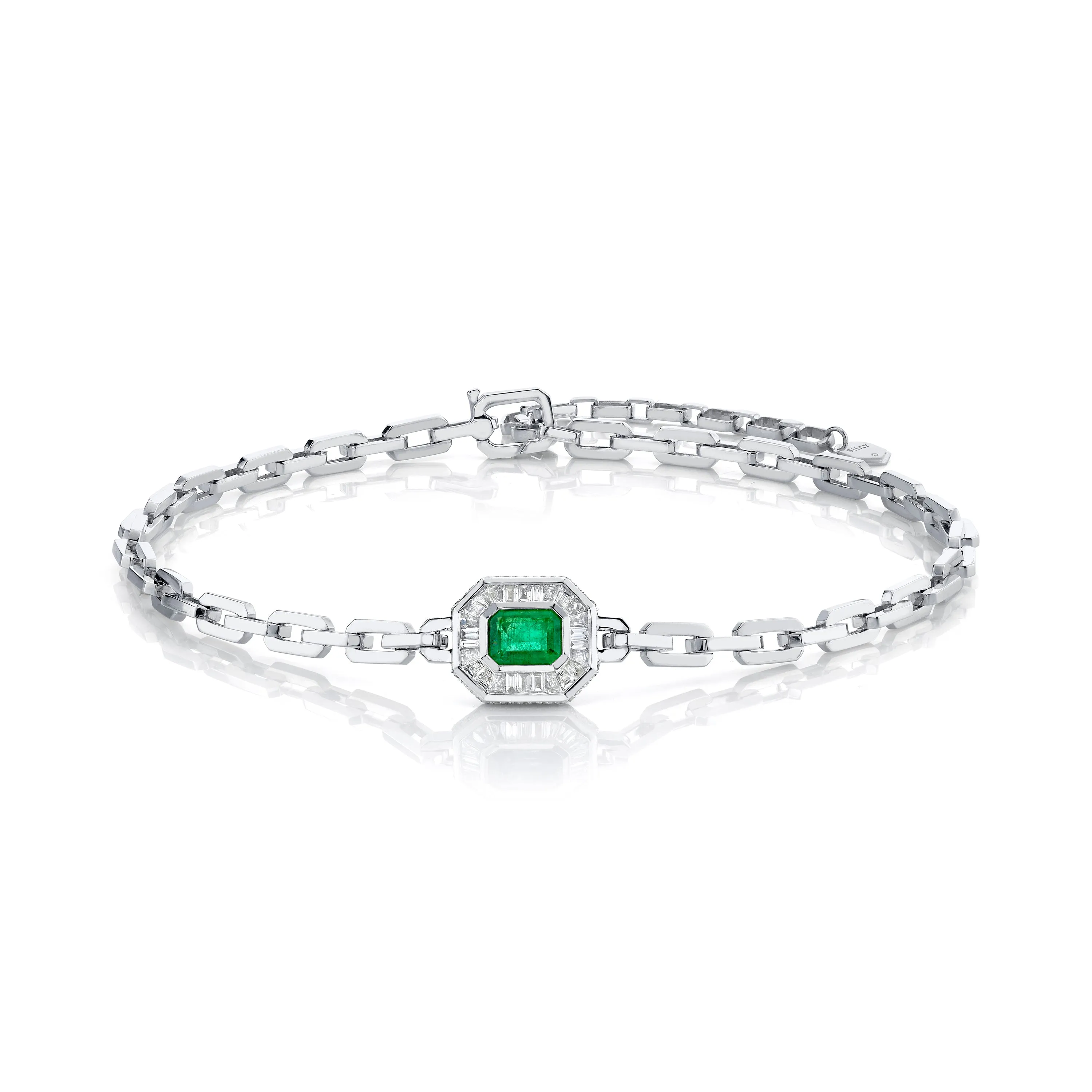 EMERALD & DIAMOND HALO MINI DECO LINK NECKLACE