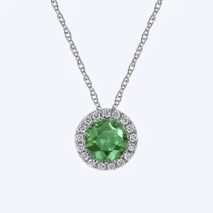 Emerald and Diamond Halo Pendant