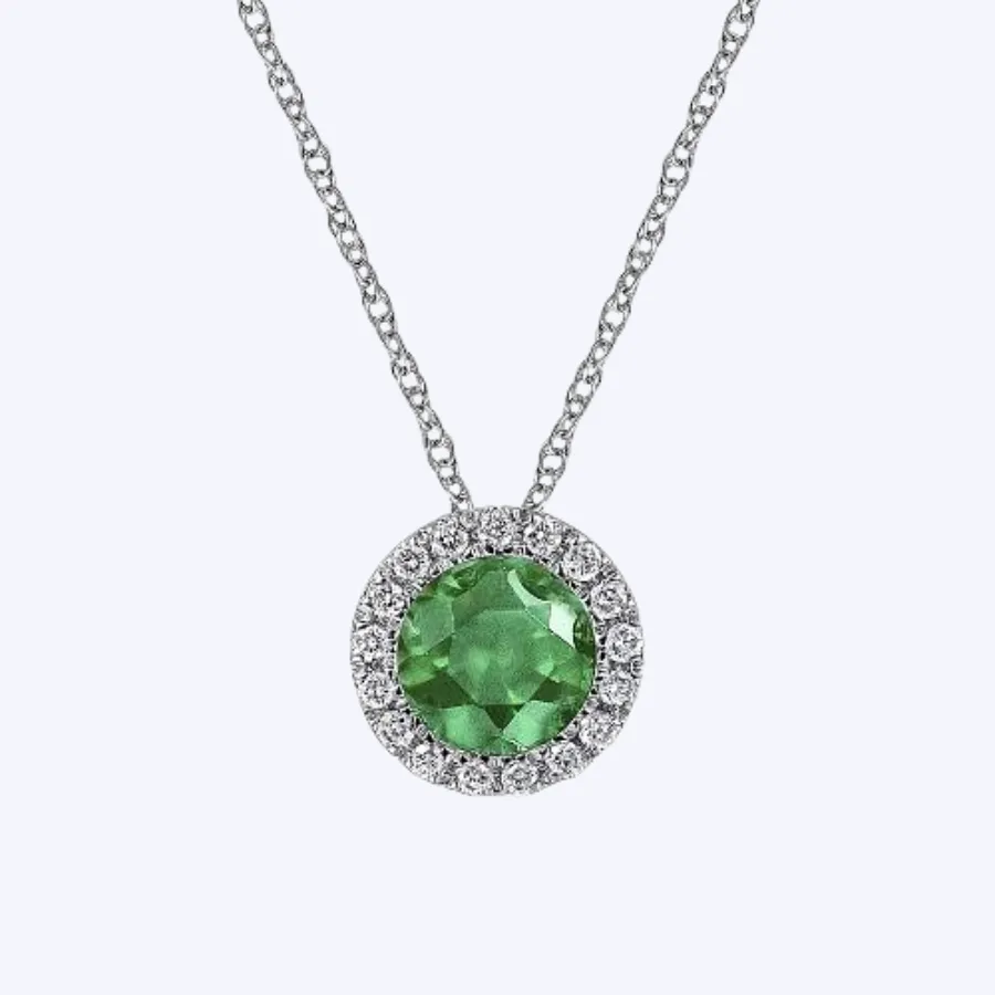 Emerald and Diamond Halo Pendant