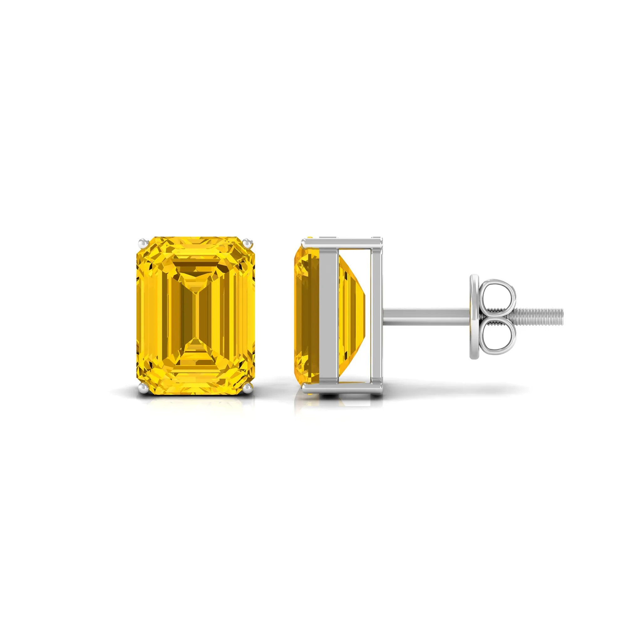 Emerald Cut Created Yellow Sapphire Solitaire Stud Earrings