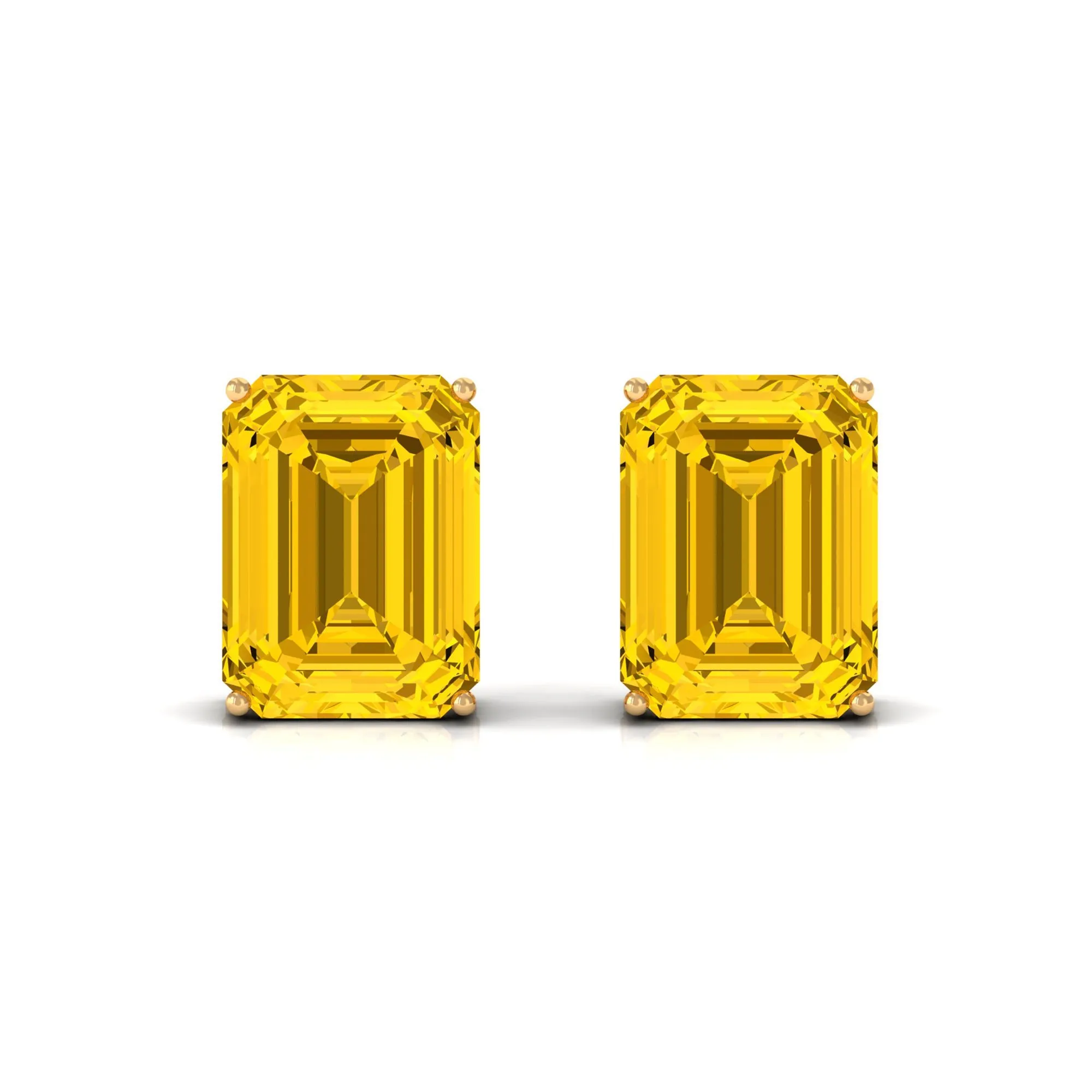 Emerald Cut Created Yellow Sapphire Solitaire Stud Earrings