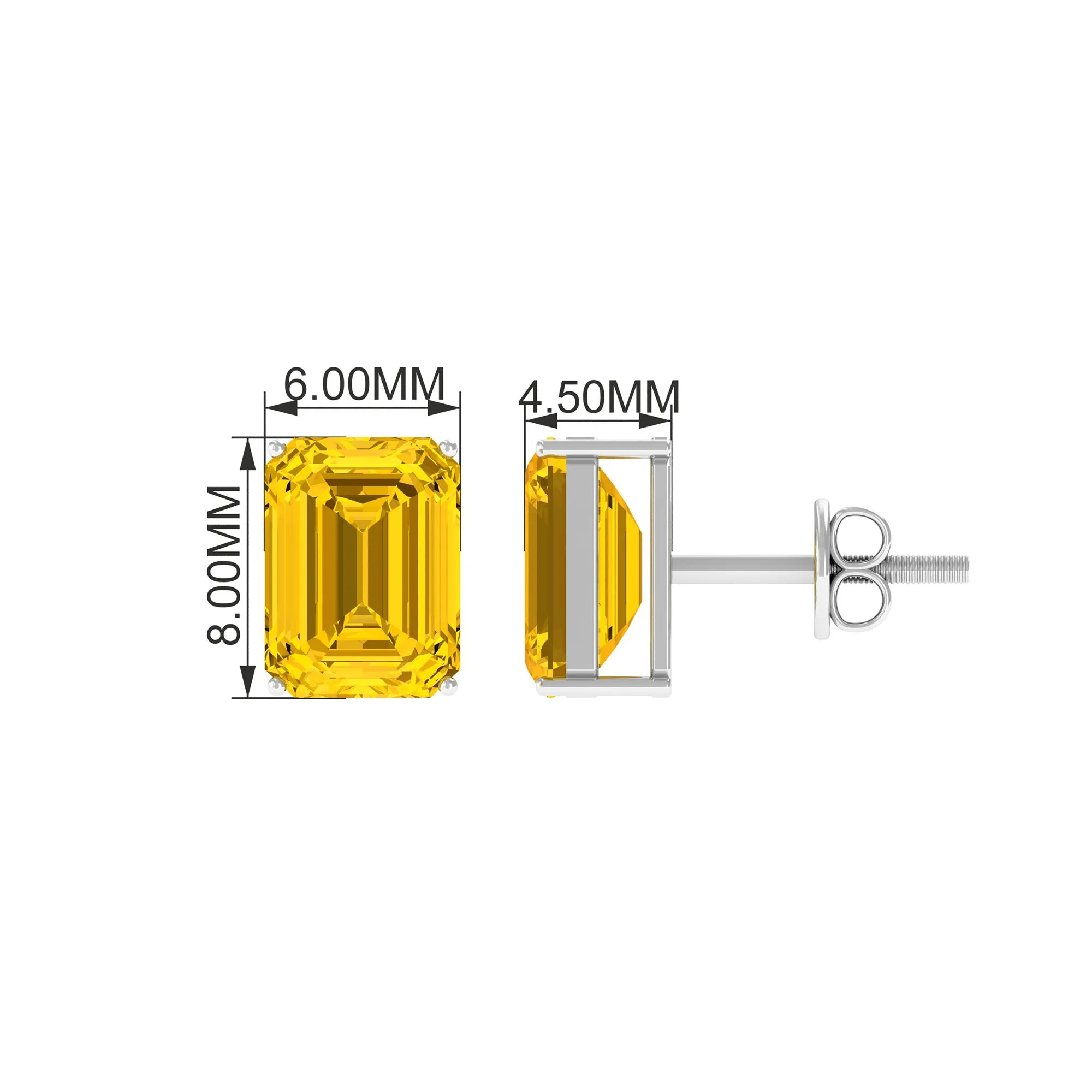 Emerald Cut Created Yellow Sapphire Solitaire Stud Earrings