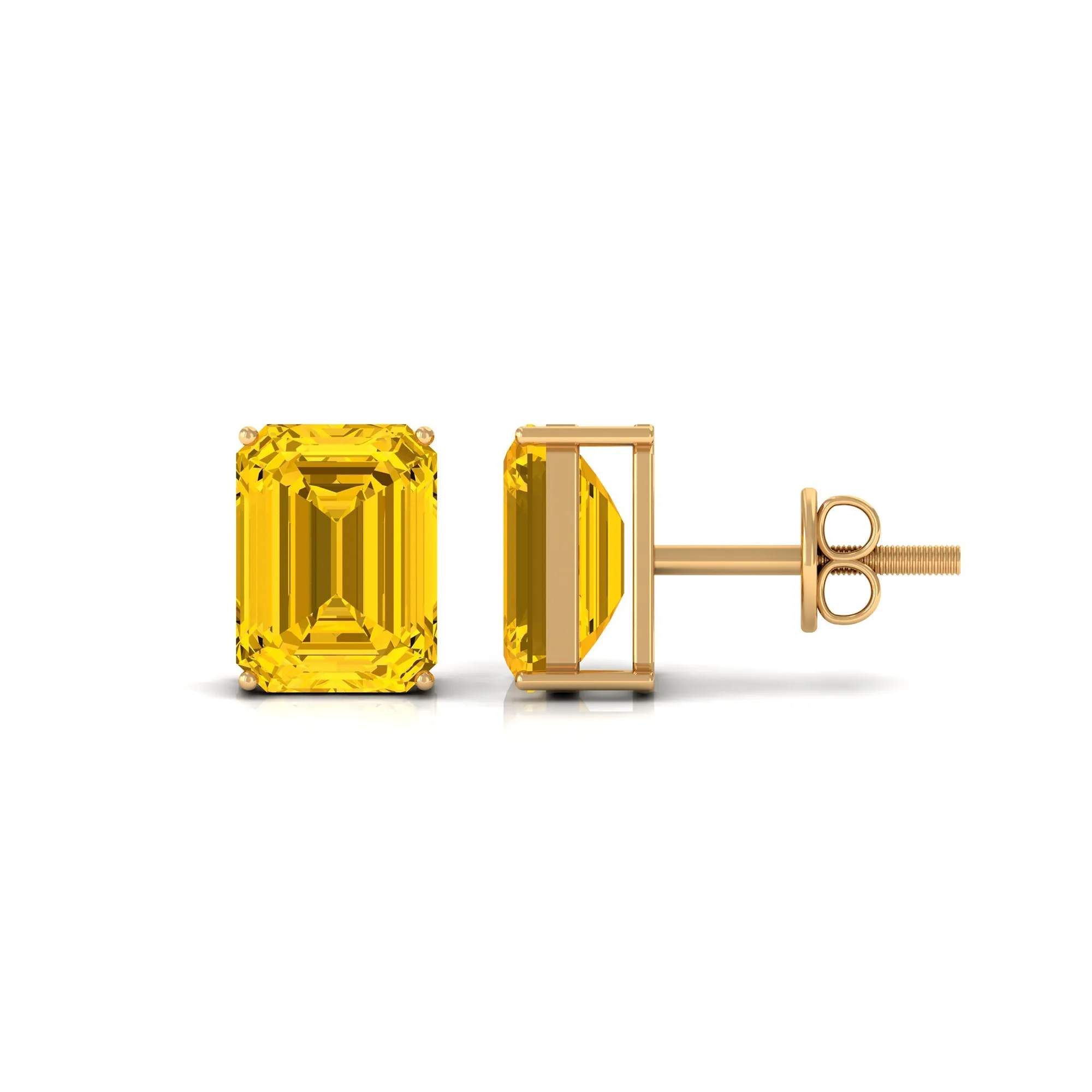 Emerald Cut Created Yellow Sapphire Solitaire Stud Earrings