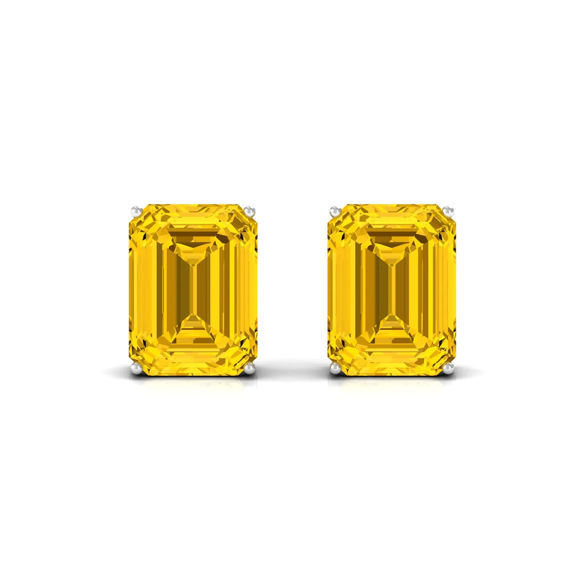 Emerald Cut Created Yellow Sapphire Solitaire Stud Earrings