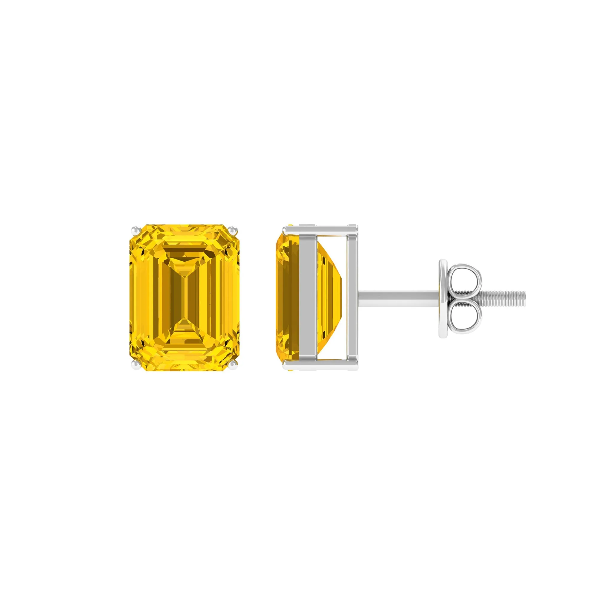 Emerald Cut Created Yellow Sapphire Solitaire Stud Earrings