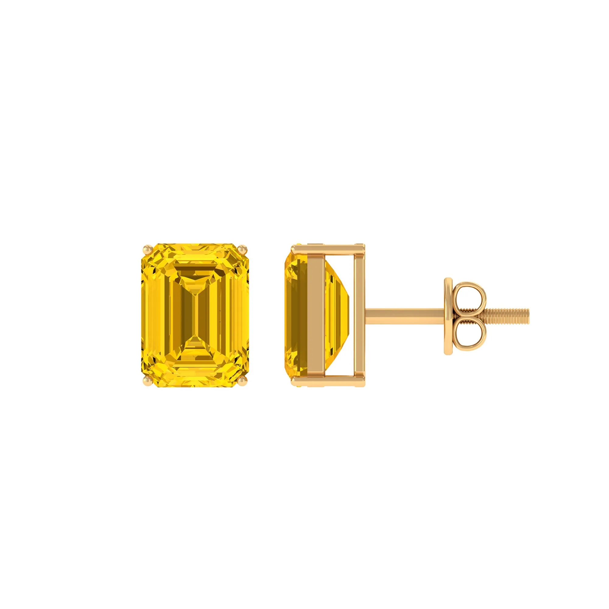 Emerald Cut Created Yellow Sapphire Solitaire Stud Earrings