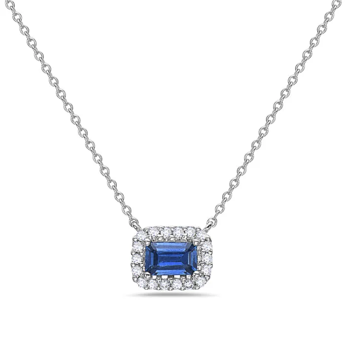 Emerald Cut Sapphire and Diamond Necklace