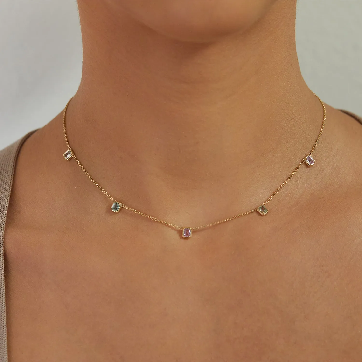 Emerald Cut Sapphire Station Necklace