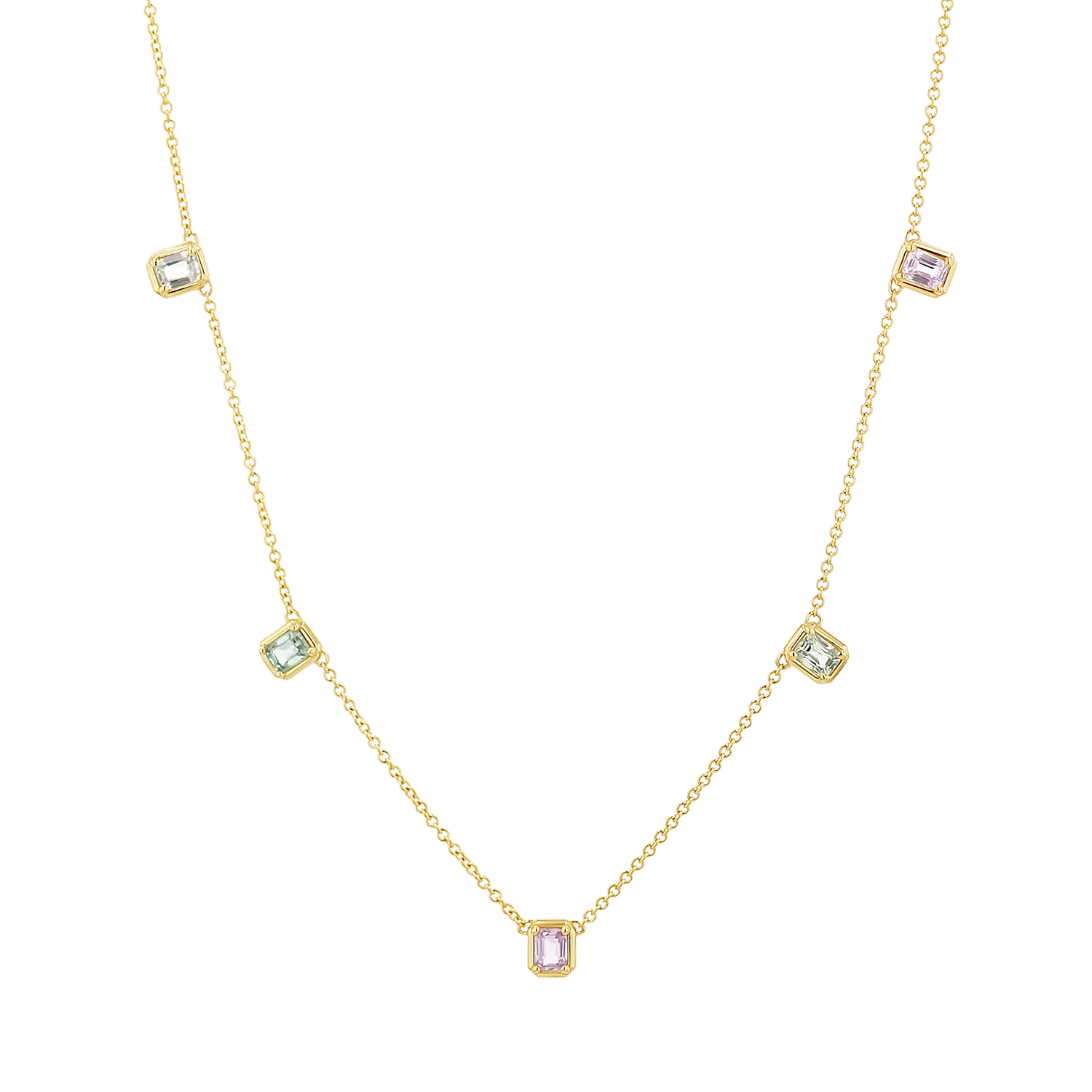 Emerald Cut Sapphire Station Necklace