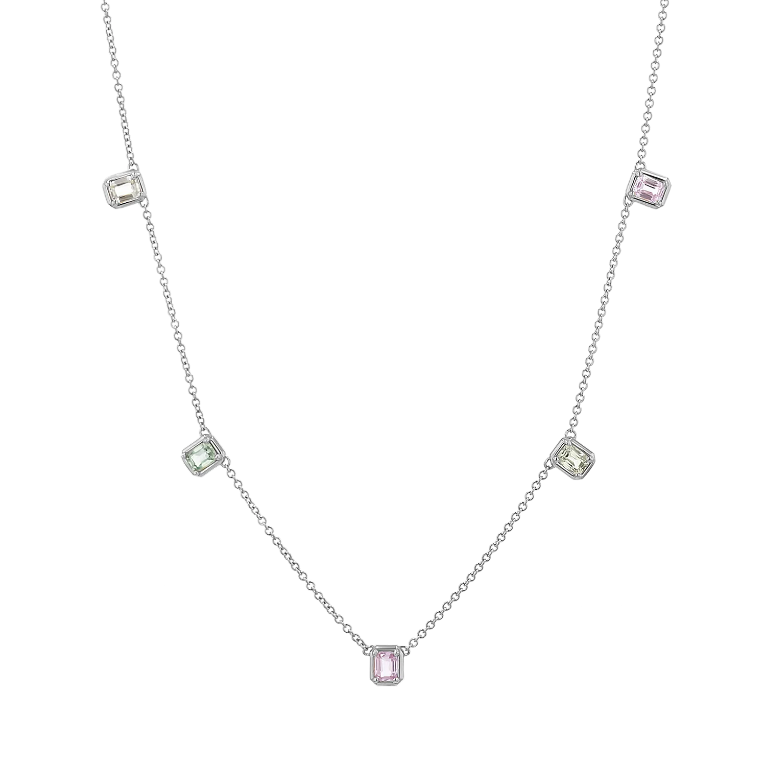 Emerald Cut Sapphire Station Necklace