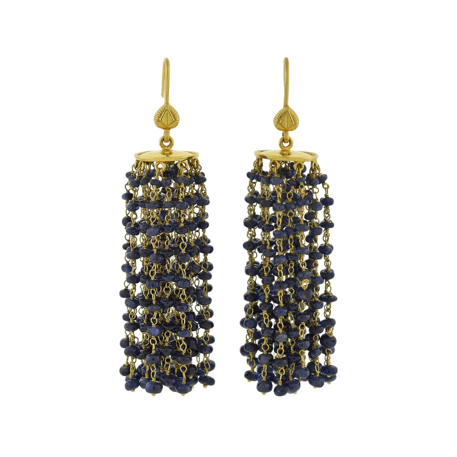 Estate 18kt Beaded Sapphire Tassel Earrings