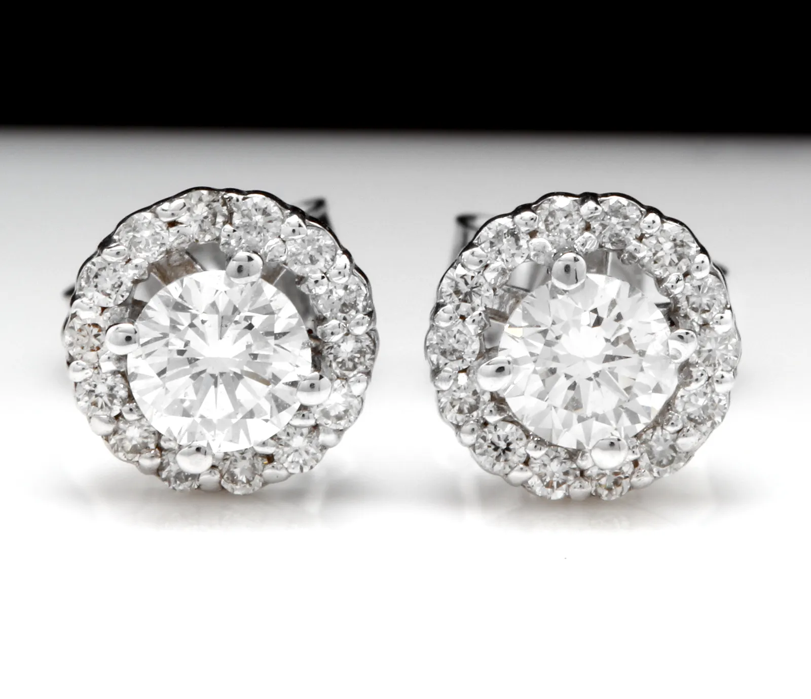 Exquisite .95 Carats Natural Diamond 14K Solid White Gold Stud Earrings