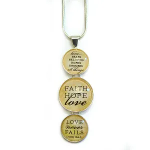 Faith, Hope, Love – Love Never Fails 1 Corinthians Scripture Silver-Plated 3-Tiered Pendant Necklace