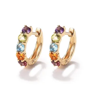 FANCIME 14k "Rainbow Gemstones" Huggie Cartilage Hoop Earrings