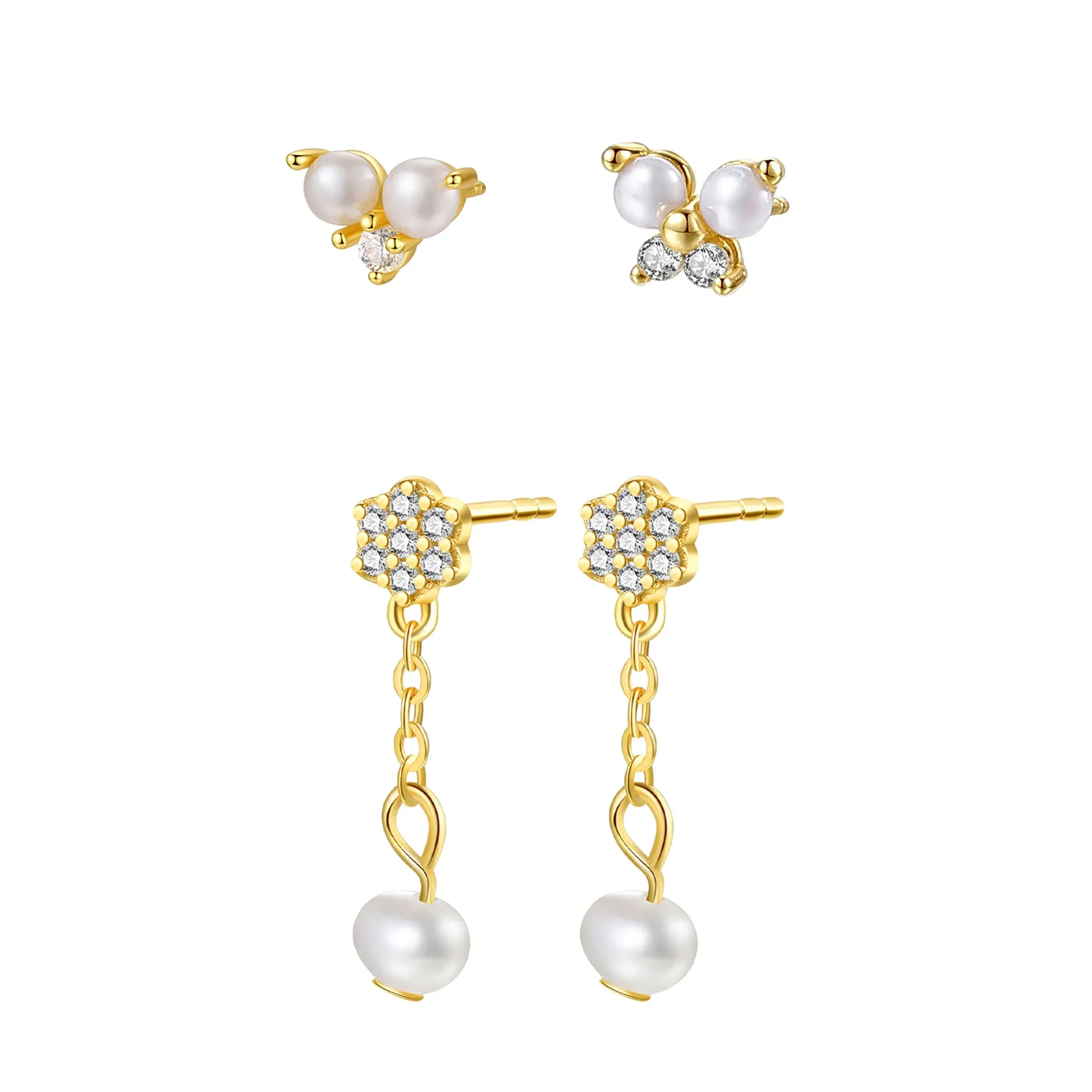 Flower & Pearl Earrings Set Sterling Silver