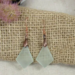 Frosted Green Sea Glass & Copper Earrings