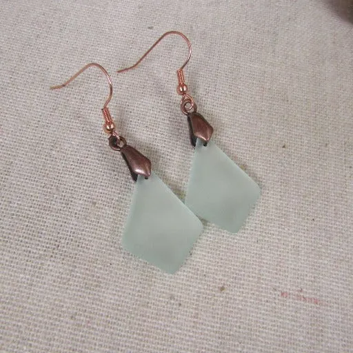 Frosted Green Sea Glass & Copper Earrings