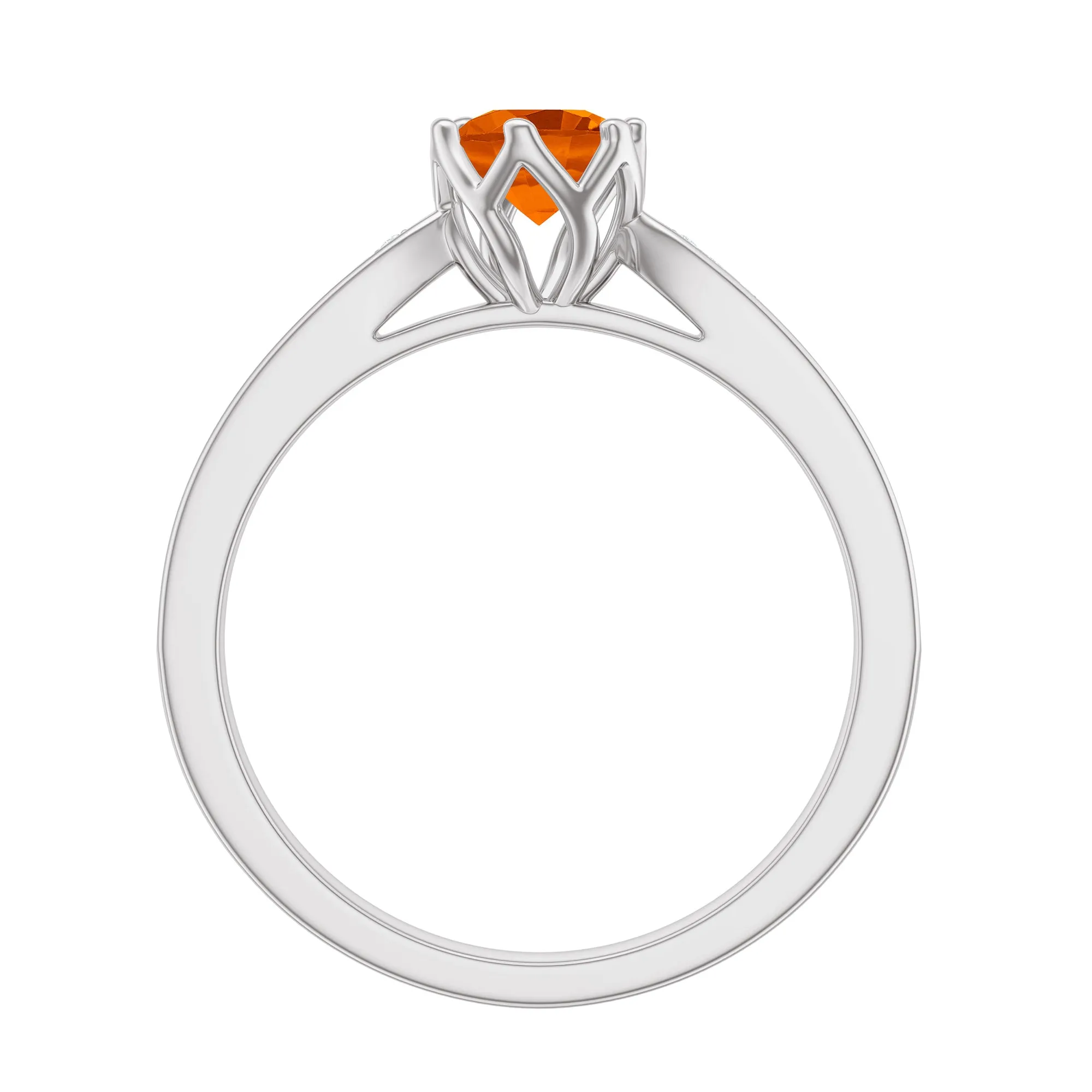 Genuine Fire Opal Solitaire Engagement Ring with Diamond