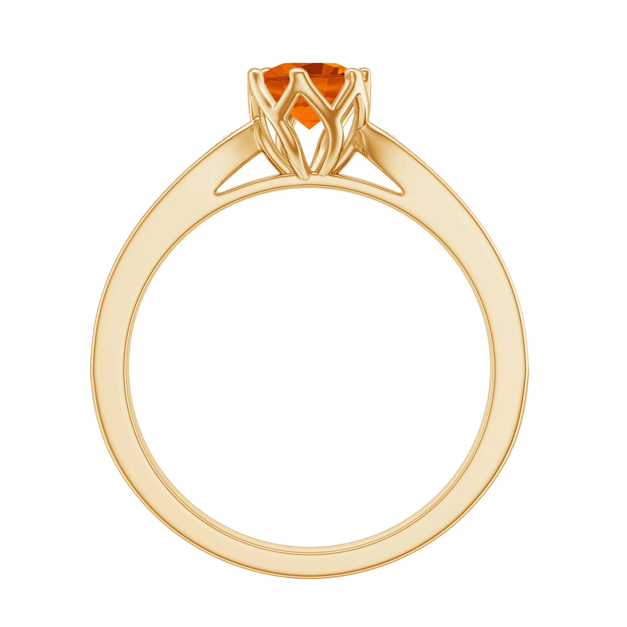 Genuine Fire Opal Solitaire Engagement Ring with Diamond