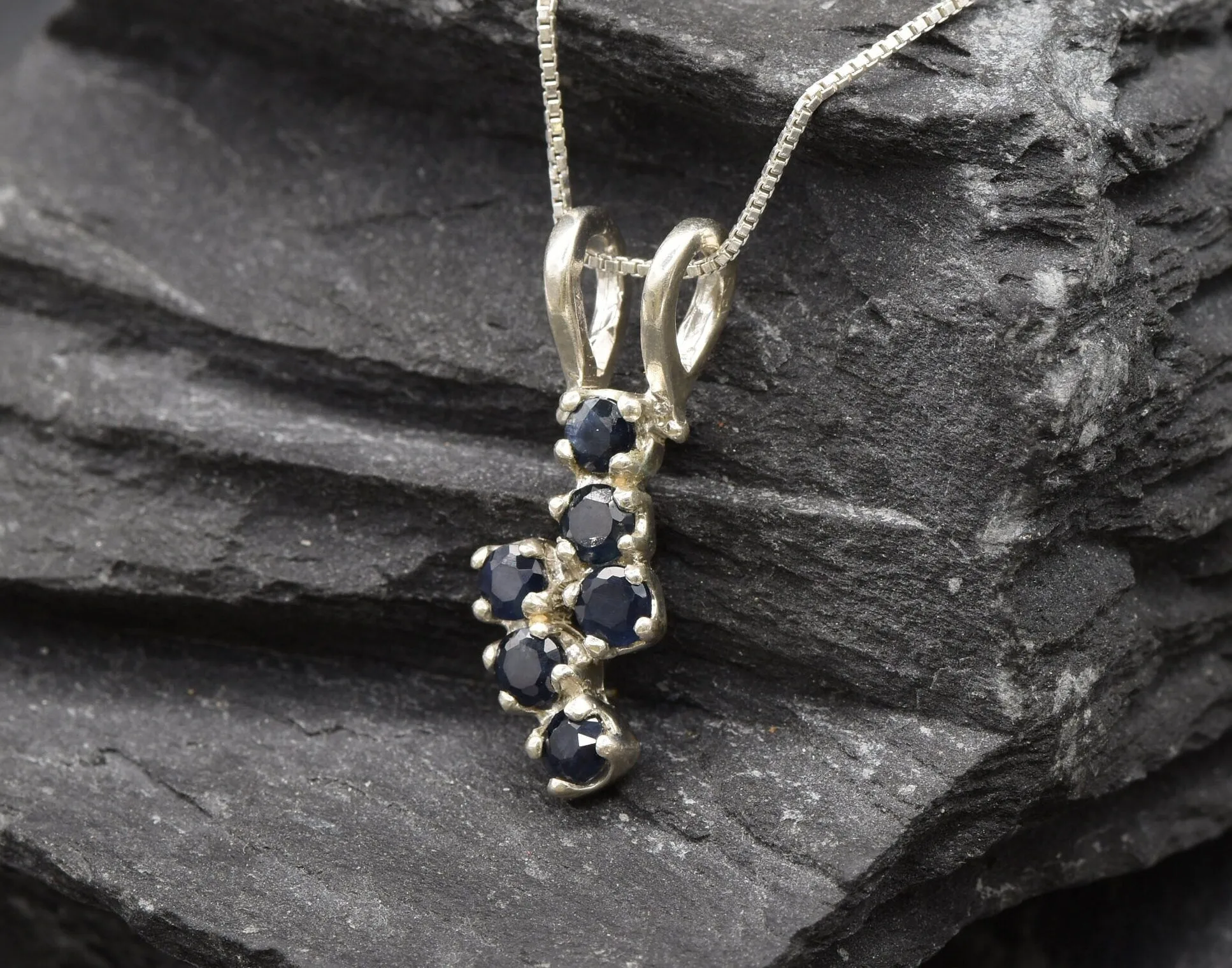 Genuine Sapphire Pendant - Classic Blue Necklace - Vintage Dainty Necklace