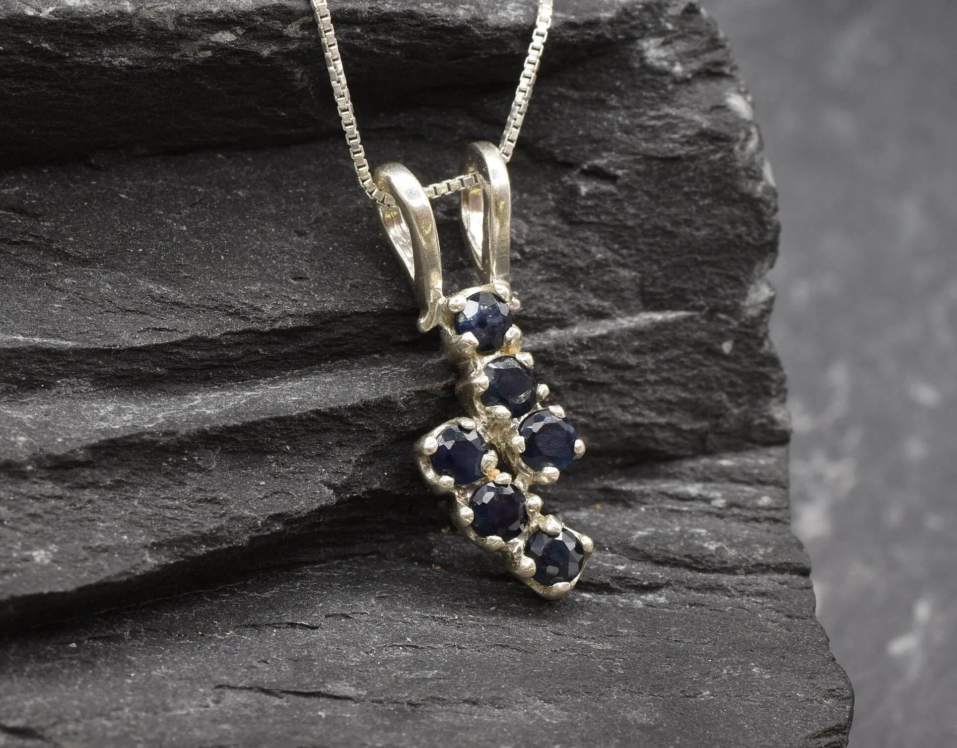 Genuine Sapphire Pendant - Classic Blue Necklace - Vintage Dainty Necklace