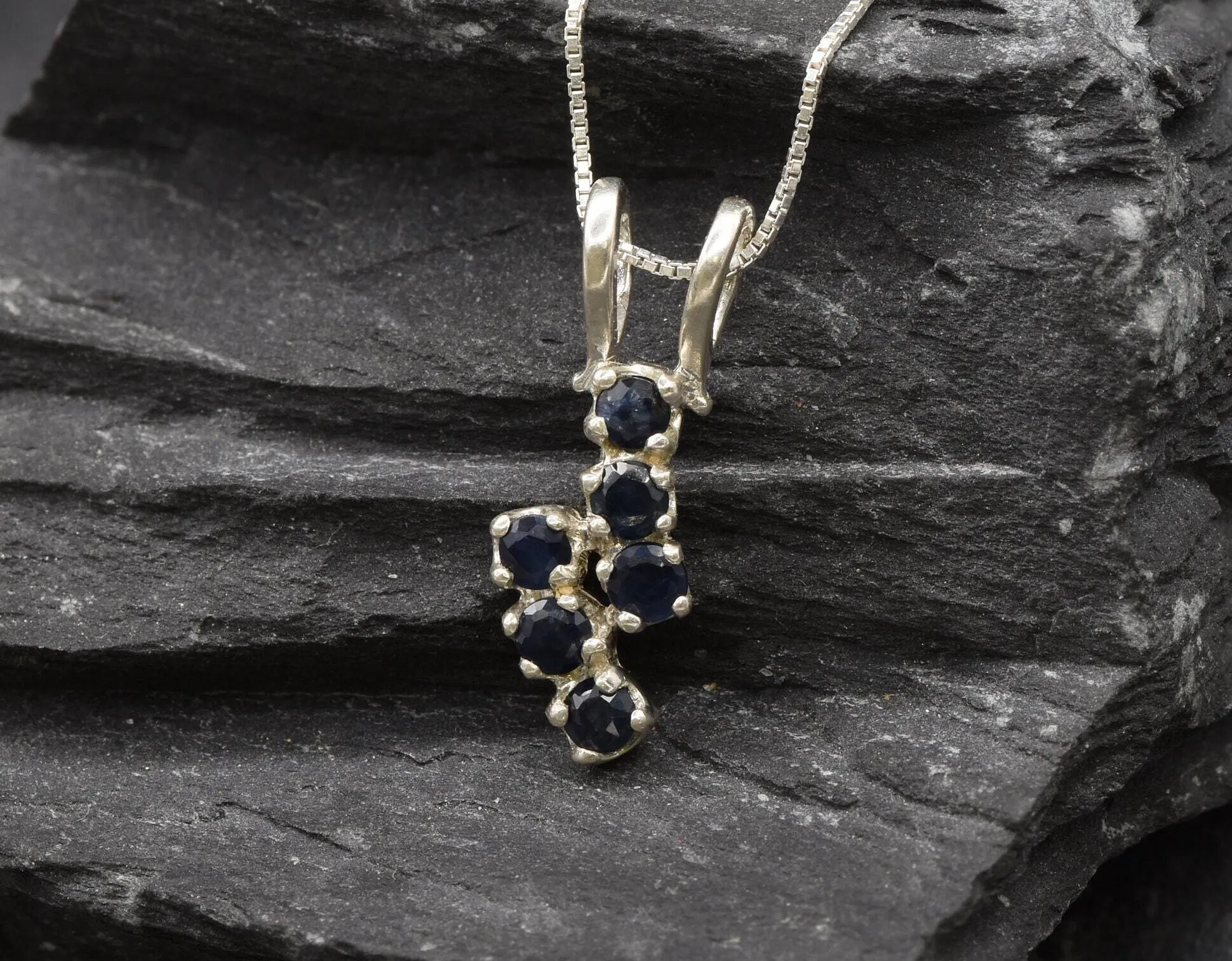 Genuine Sapphire Pendant - Classic Blue Necklace - Vintage Dainty Necklace