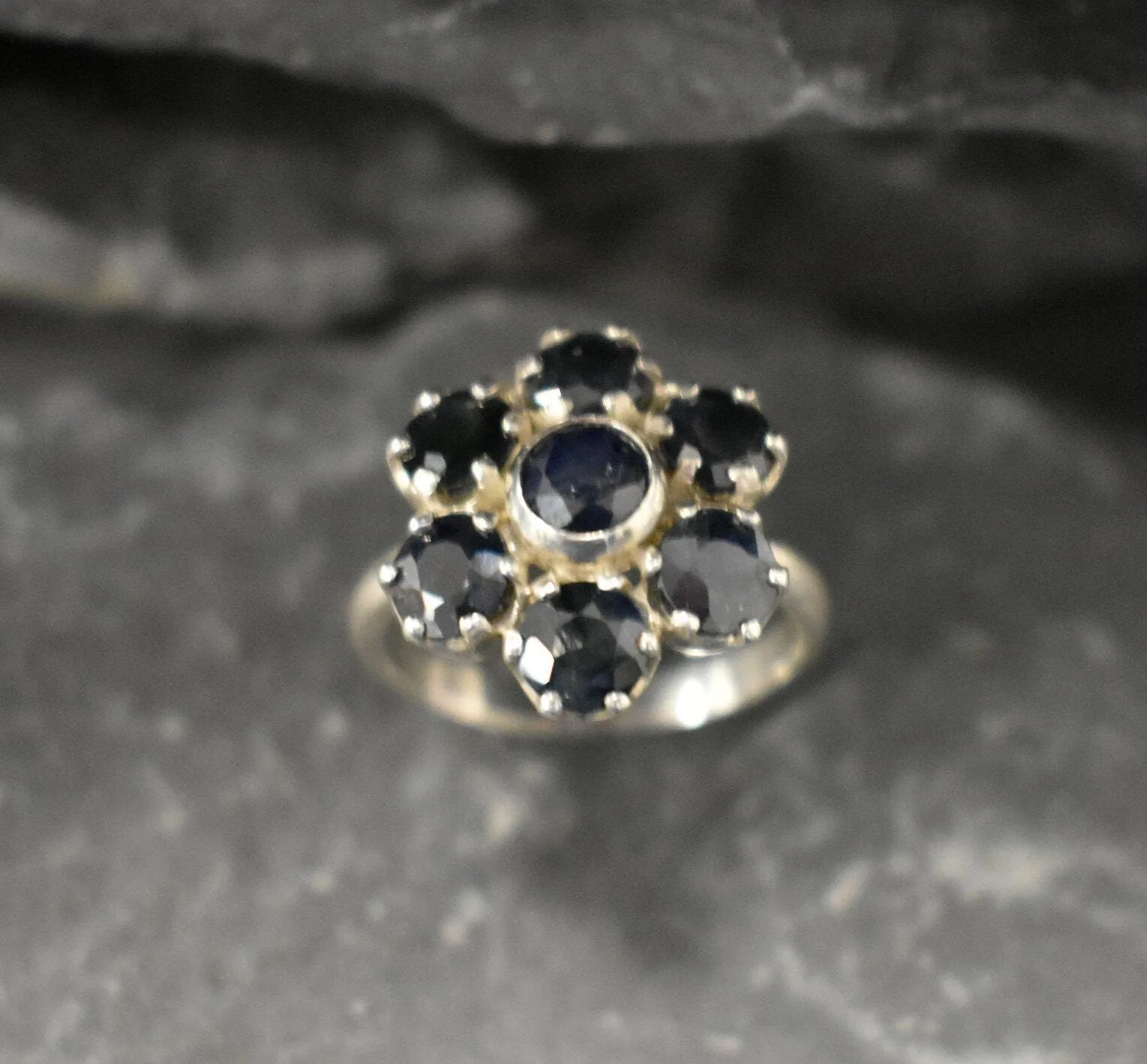 Genuine Sapphire Ring - Blue Flower Ring - Vintage Floral Ring