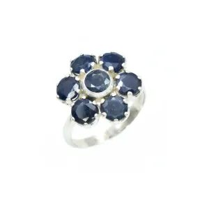 Genuine Sapphire Ring - Blue Flower Ring - Vintage Floral Ring