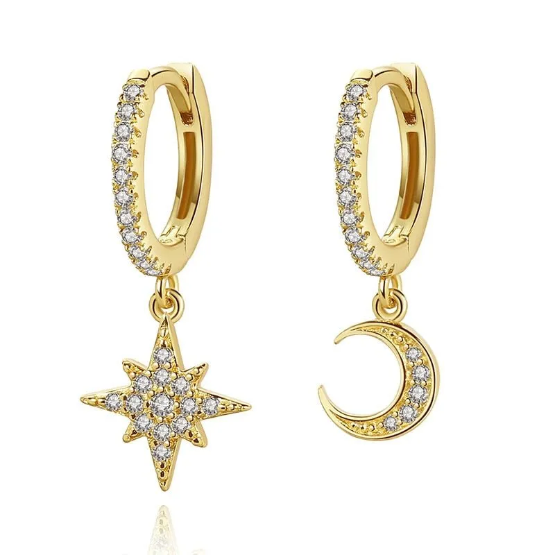 Geometric Star Diamond Hoop Earrings