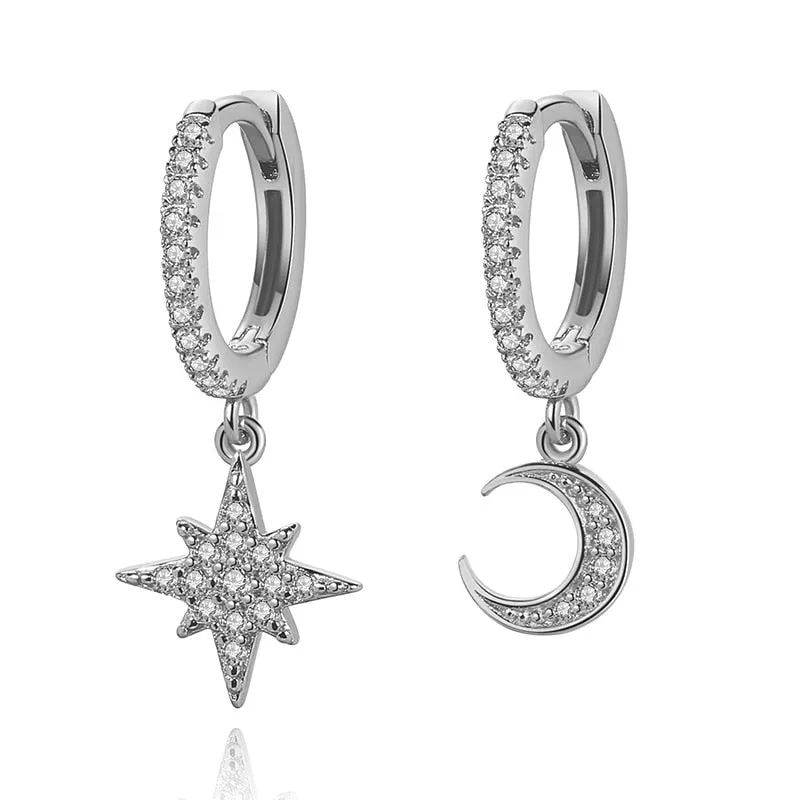 Geometric Star Diamond Hoop Earrings