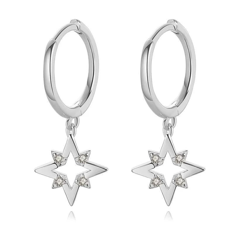 Geometric Star Diamond Hoop Earrings