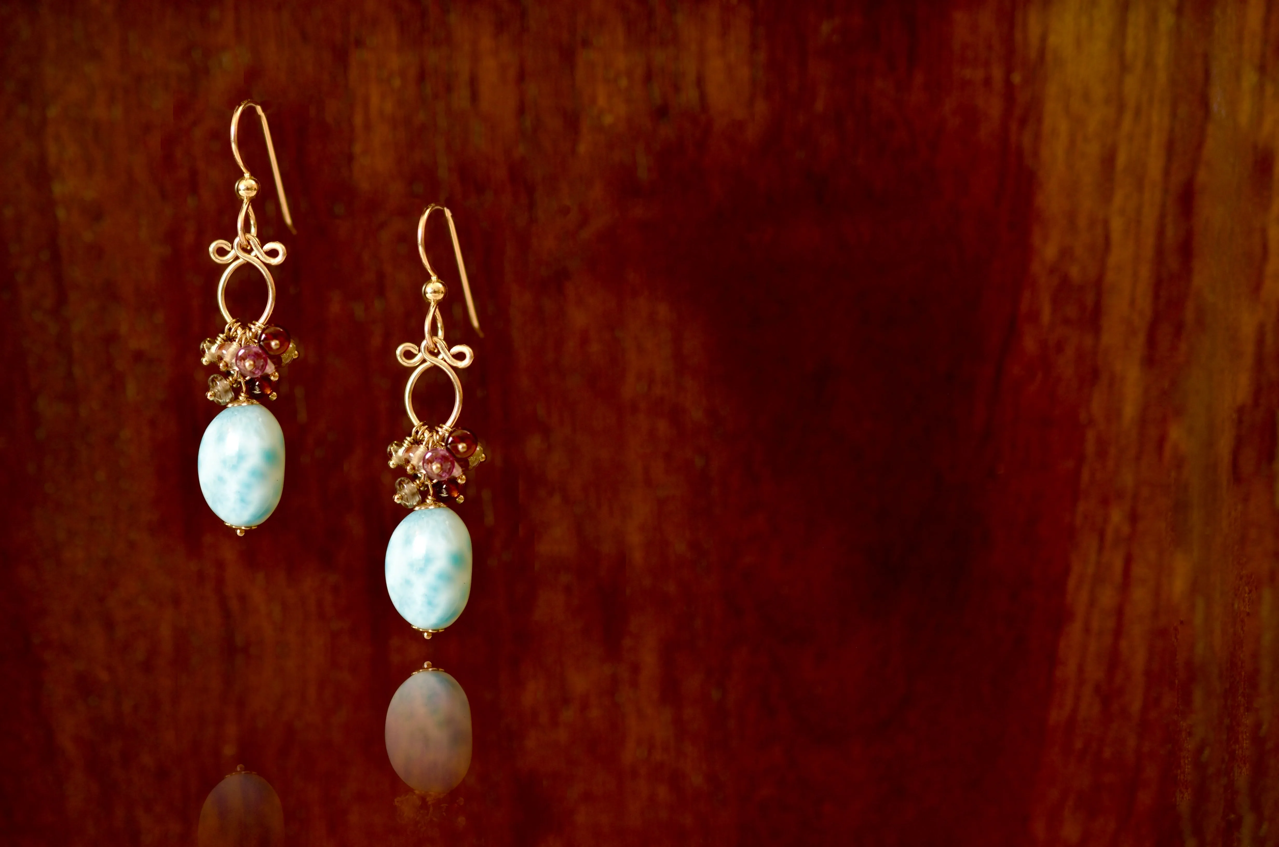 Gisele - Larimar, Sapphires, 14k Gold Filled Earrings