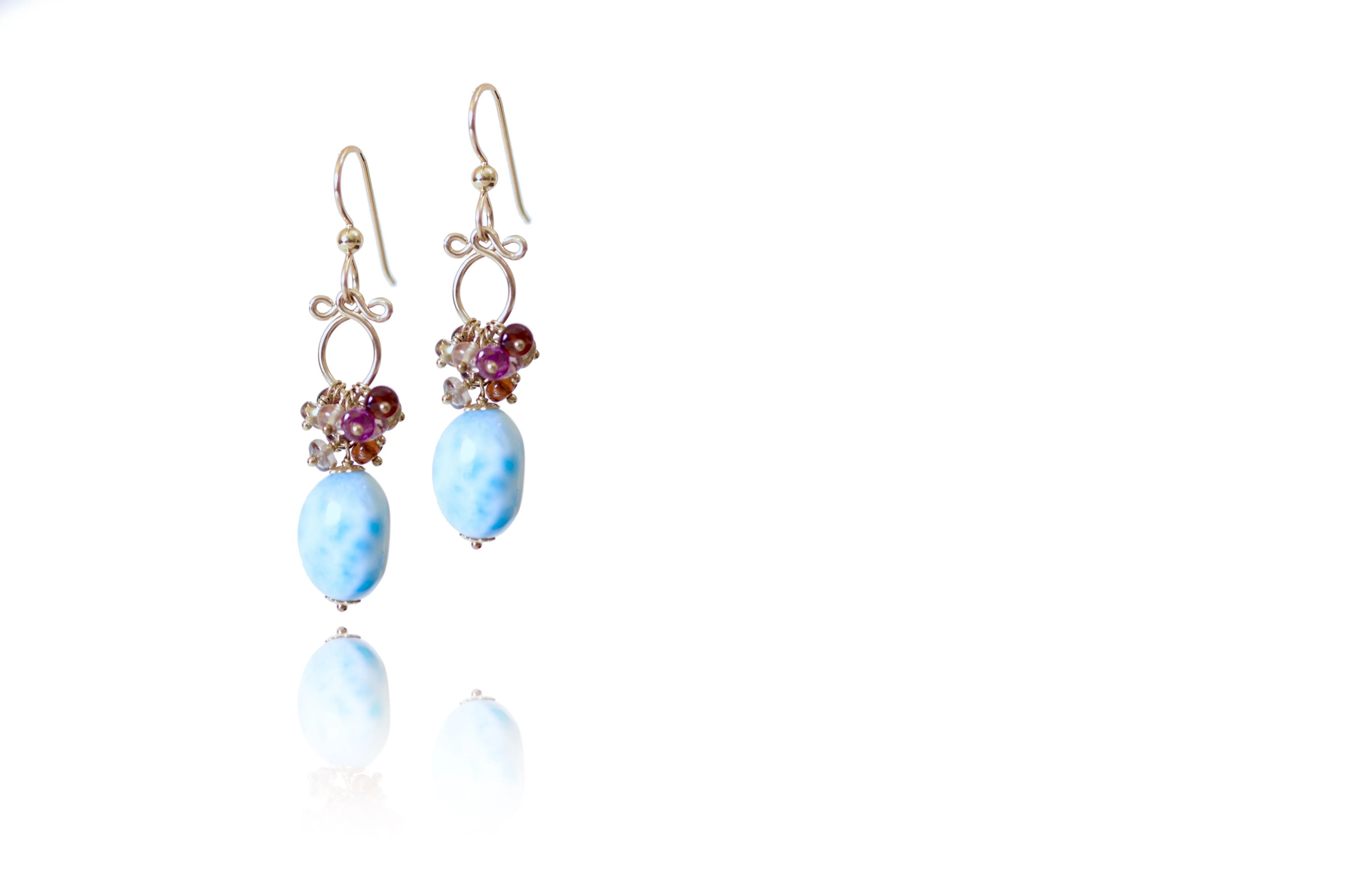 Gisele - Larimar, Sapphires, 14k Gold Filled Earrings