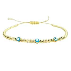 Gold Beads With Blue Evil Eyes Bracelet