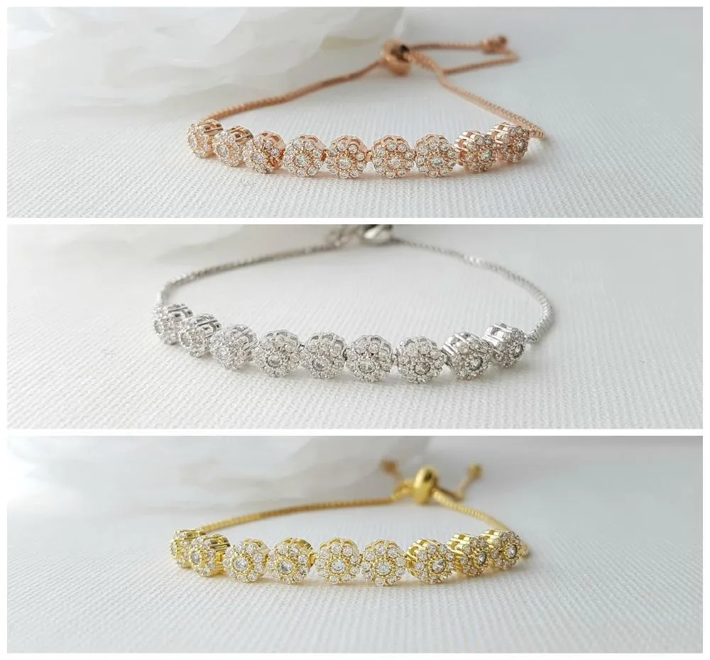 Gold Bridal Bracelet, Bangle Bracelet, Wedding Jewelry, Rose Gold, Crystal , Wedding Bracelet, Adjustable Bracelet, Reagan Bracelet