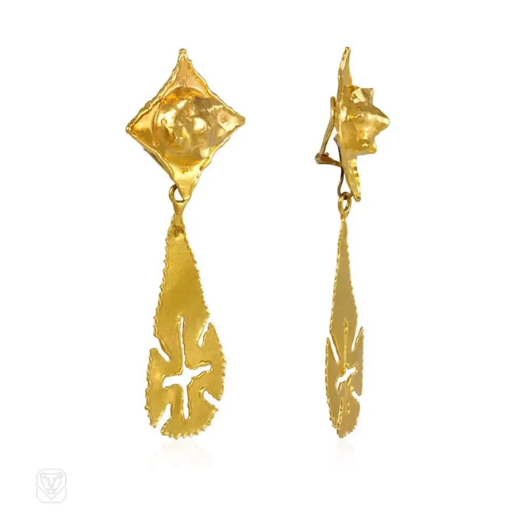 Gold day-to-night pendant earrings, Jean Mahie