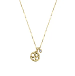 Gold Mini Cancer Horoscope & Moonstone Birthstone Necklace