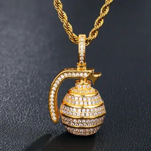 Gold Plated Solid Grenade Pendant