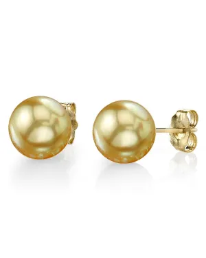 Golden South Sea Pearl Stud Earrings, 14.0-15.0mm