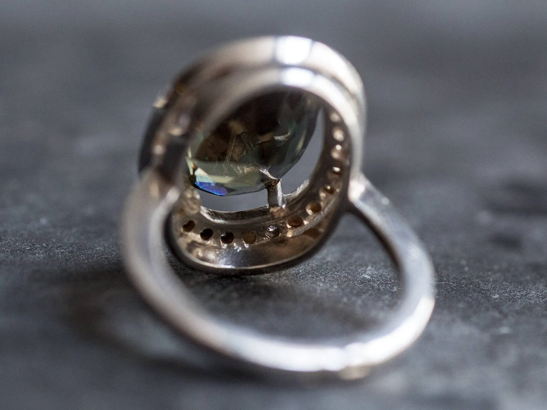 Green Diamond Ring - Vintage Oval Ring - Green Cocktail Ring