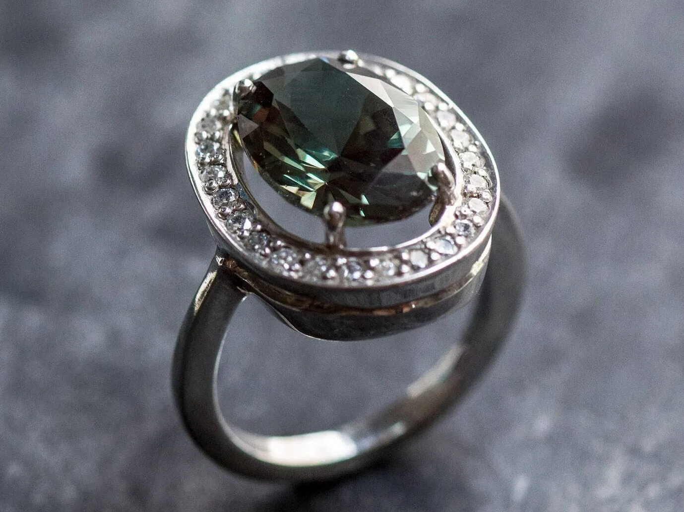 Green Diamond Ring - Vintage Oval Ring - Green Cocktail Ring