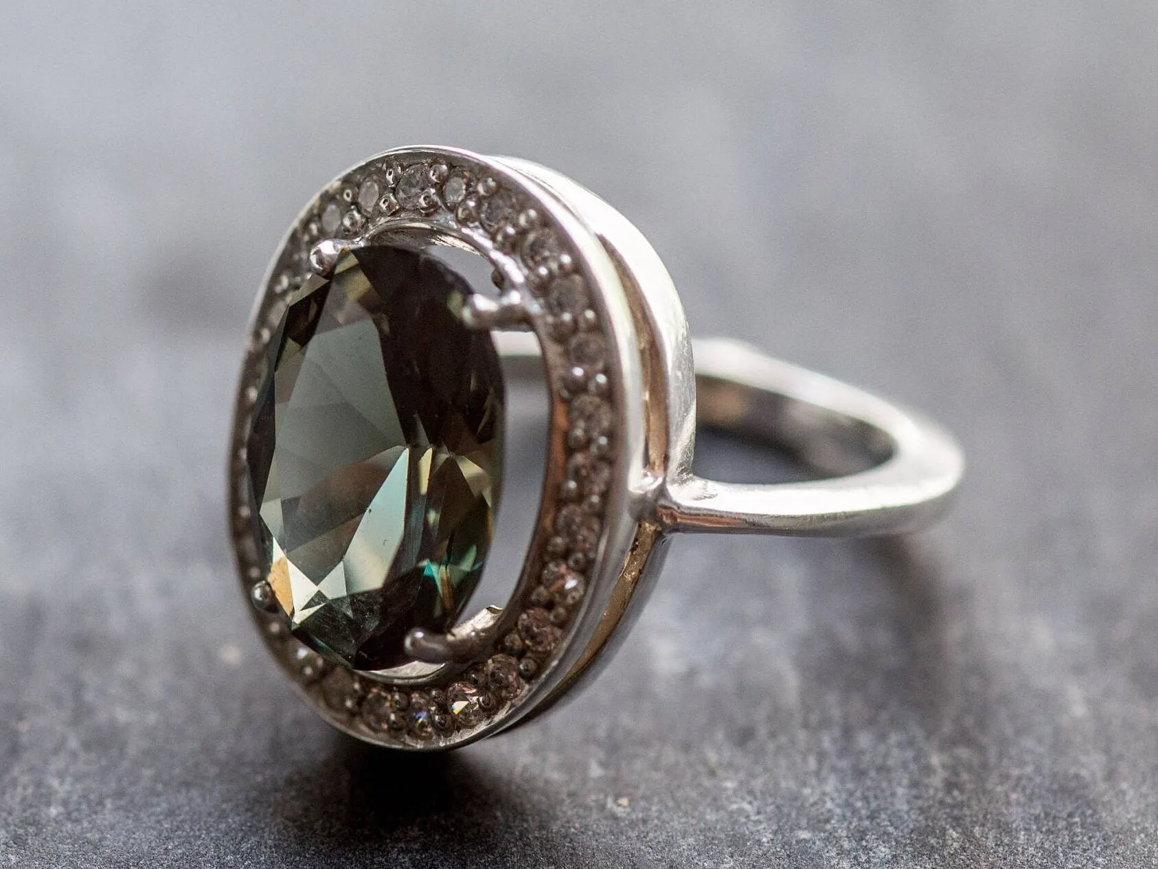 Green Diamond Ring - Vintage Oval Ring - Green Cocktail Ring