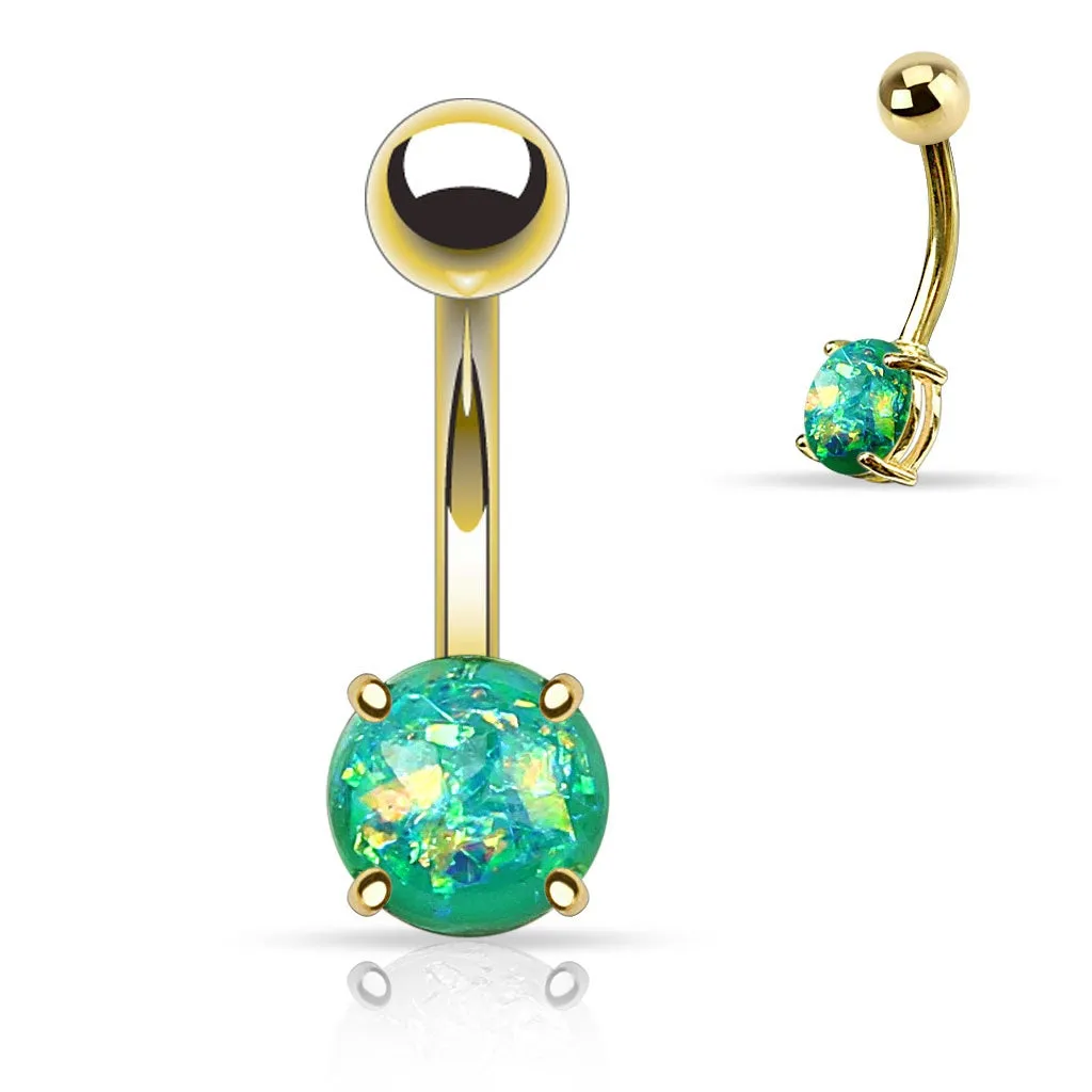 Green Opal Glitter Belly Ring