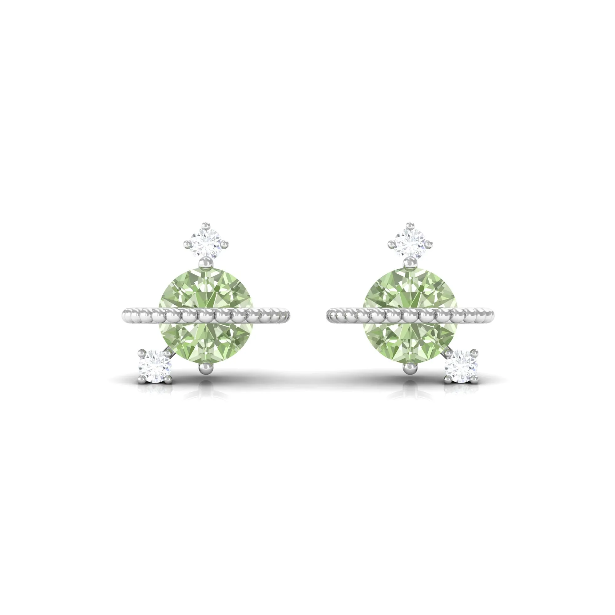 Green Sapphire Celestial Stud Earrings with Diamond