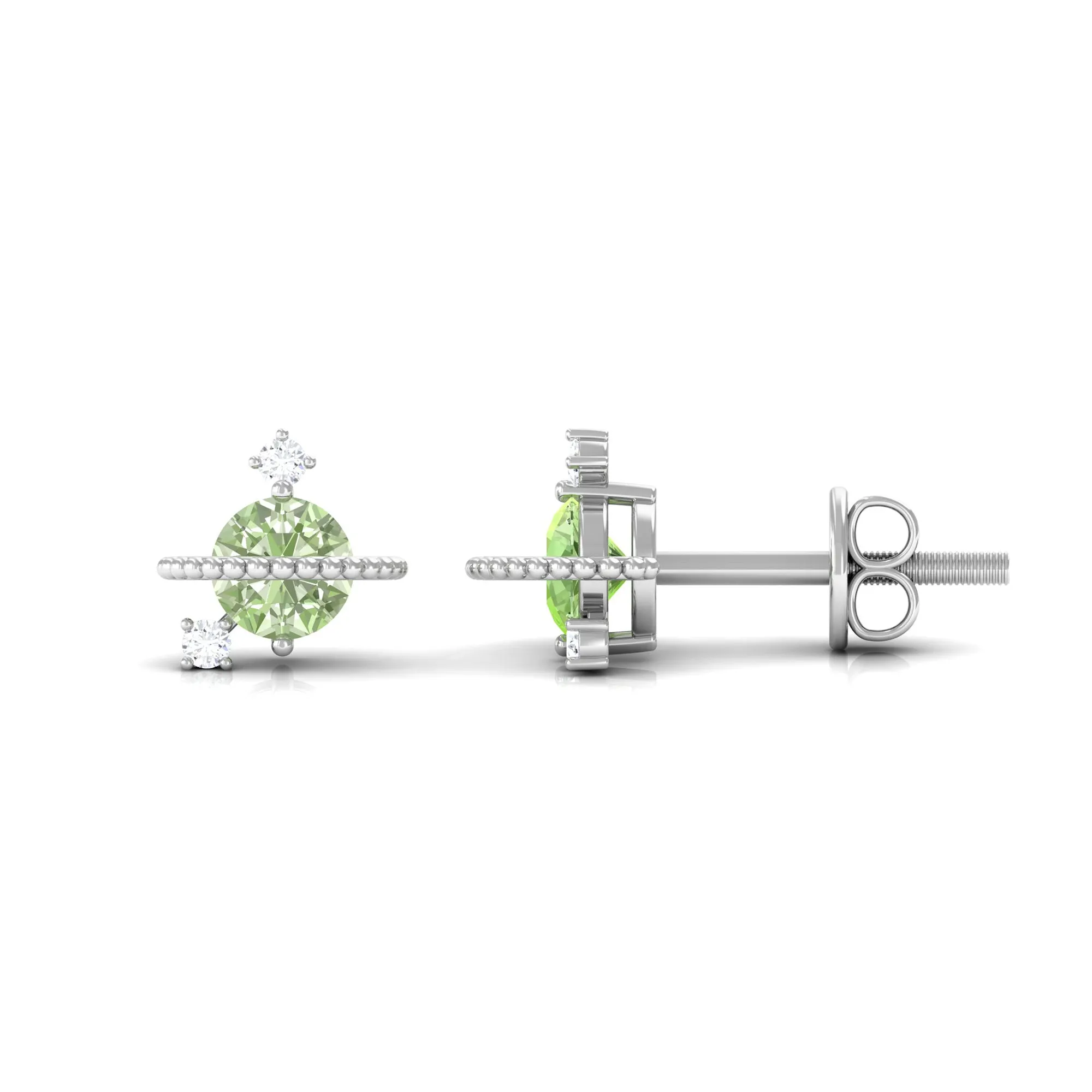 Green Sapphire Celestial Stud Earrings with Diamond