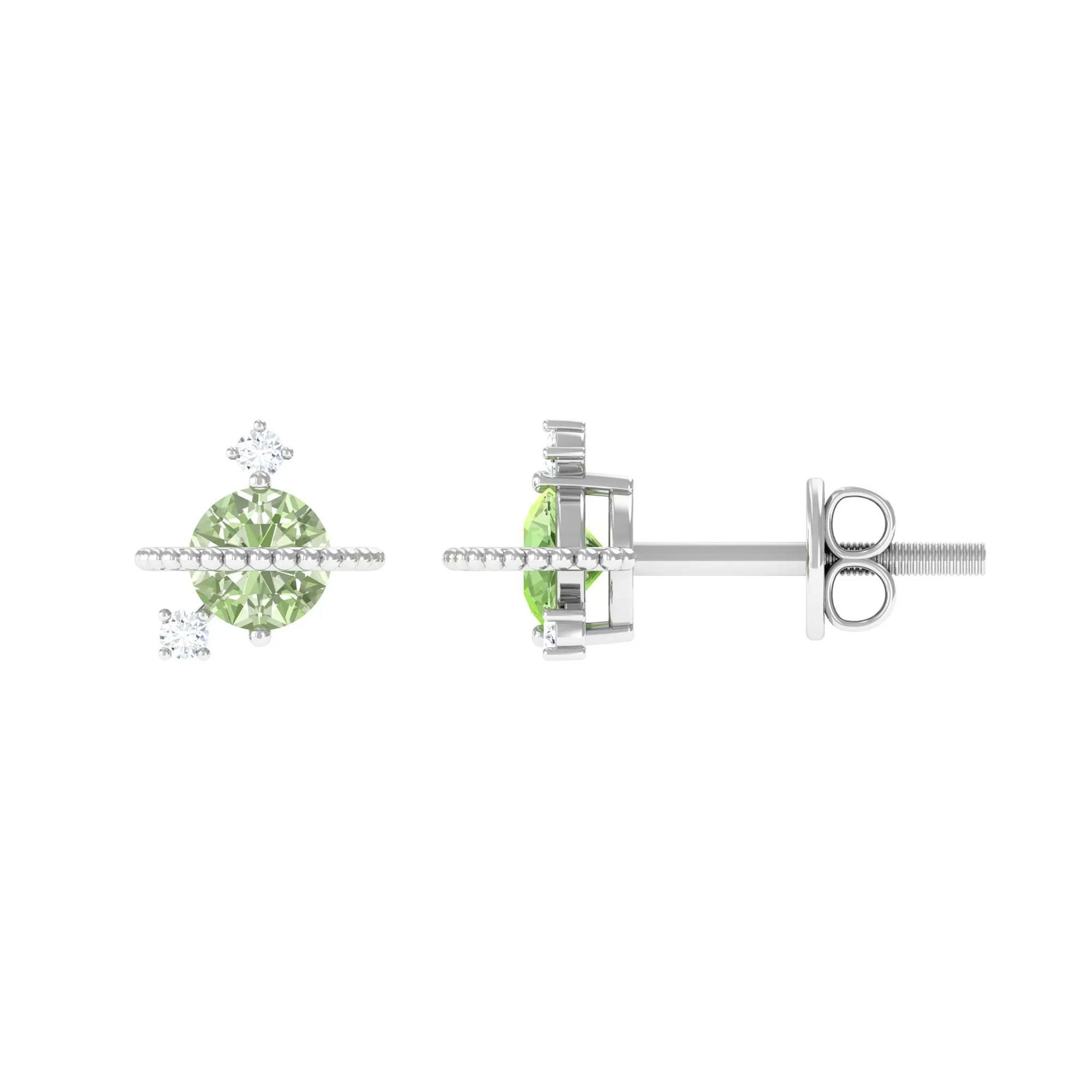 Green Sapphire Celestial Stud Earrings with Diamond